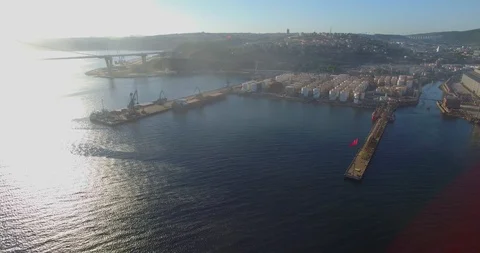 Seaport Aerial View at Sunset Video stock 129371106