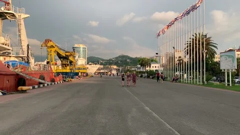Seaport in Batumi during sunset Stock Footage 162113043