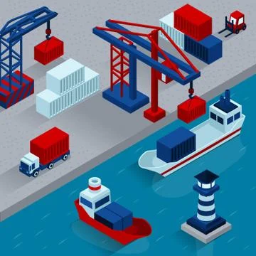 Seaport Cargo Loading  Isometric Concept Stock Illustration