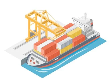 Seaport containers ship logistic import export shipping element isometric Stock Illustration