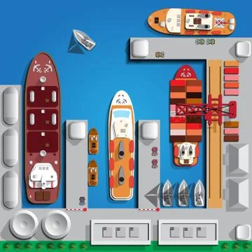 Seaport with the courts. Stock Illustration