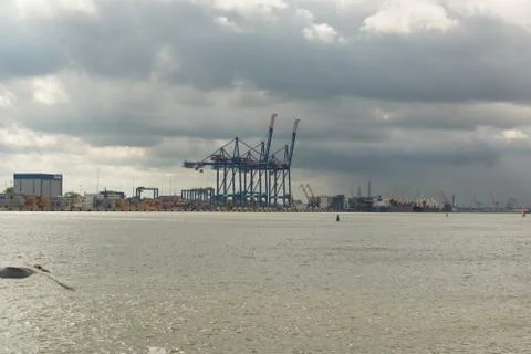 The seaport with crane Stock Photos