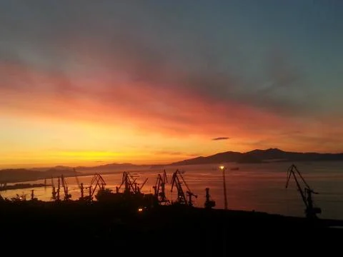 Seaport during dawn Stock Photos