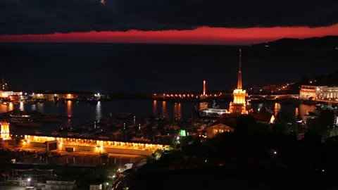 Seaport with lights at night Stock Footage 92410987