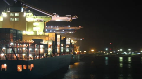 Seaport at night works Stock Footage 43167292