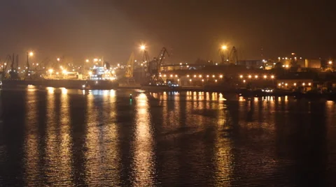 Seaport at night works Stock Footage 43167445