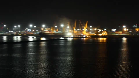 Seaport at night works Stock Footage 43175226