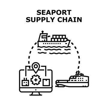 Seaport supply chain global logistics business concept Stock Illustration