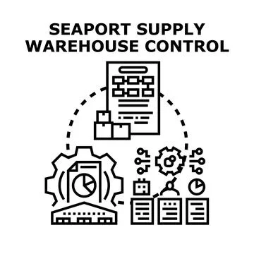 Seaport supply warehouse control logistics management Illustrazione stock