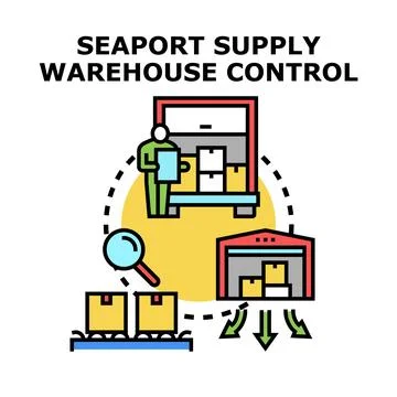 Seaport supply warehouse control logistics management system Stock Illustration