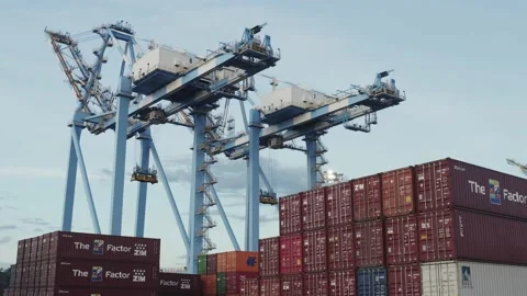 Seaport Terminal With Crane Container Cargo Freight Shipping, Husky Stock Footage 197740407