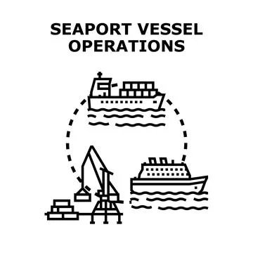 Seaport vessel operations logistics and shipping concept Stock Illustration