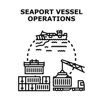 Seaport vessel operations logistics with cargo transportation Stock Illustration