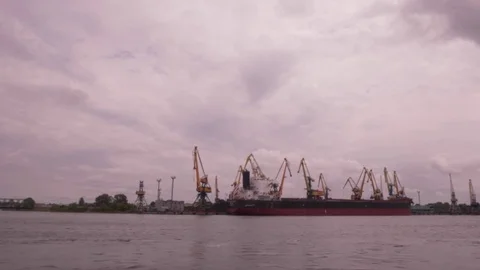 Seaport, view from boat in motion Stock Footage 76568963