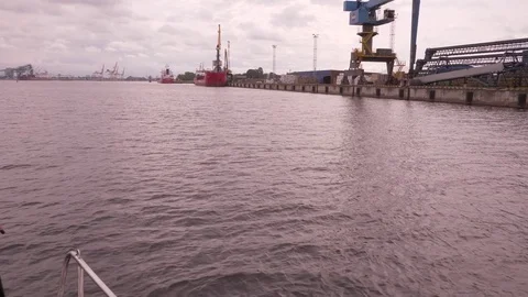Seaport, view from boat in motion Stock Footage 76574087