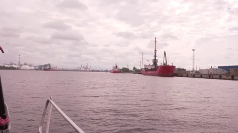 Seaport, view from boat in motion Stock Footage 76574379