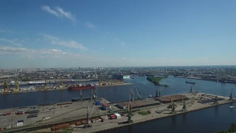 Seaport view from the height of bird flight Stock Footage 76942079