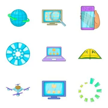 Search algorithm icons set, cartoon style Stockillustratie