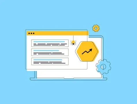 Search algorithm updates - SEO strategists and digital marketers analyzing Stock Illustration