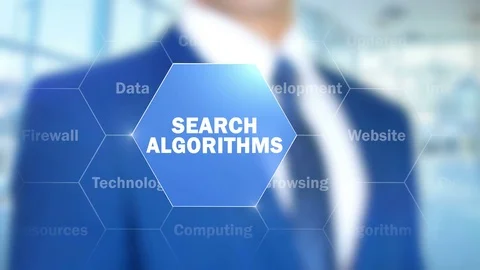 Search Algorithms, Man Working on Holographic Interface, Visual Screen Stock Footage 74502926