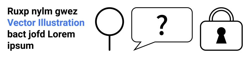 Search and Communication Elements Including Security Lock and Question Symbol Stock Illustration