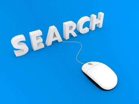 Search and computer mouse on a blue background. Stock Illustration