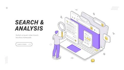 Search And Data Analysis Isometric Vector Illustration Web Banner Landing P.. Stock Illustration