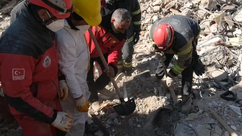 Search and Rescue Teams at Work After Earthquake, February 8, 2023, Hatay, Video stock 336520708