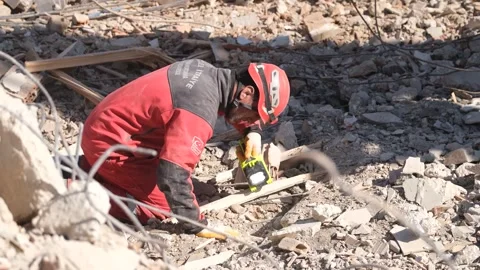 Search and Rescue Teams at Work After Earthquake, February 8, 2023, Hatay, Video stock 336521672