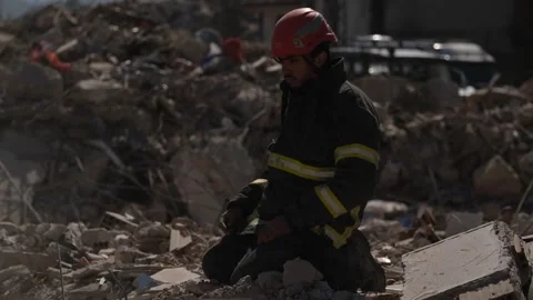 Search and Rescue Teams at Work After Earthquake, February 8, 2023, Hatay, Video stock 336521693