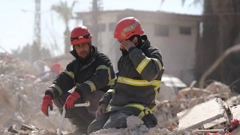Search and Rescue Teams at Work After Earthquake, February 8, 2023, Hatay, Video stock 336521714