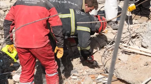 Search and Rescue Teams at Work After Earthquake, February 8, 2023, Hatay, Video stock 336521725