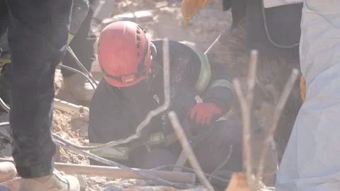 Search and Rescue Teams at Work After Earthquake, February 8, 2023, Hatay, Video stock 336521795