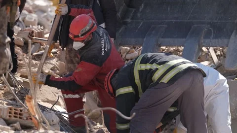 Search and Rescue Teams at Work After Earthquake, February 8, 2023, Hatay, Video stock 336521835