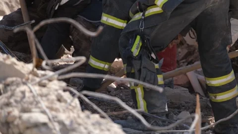 Search and Rescue Teams at Work After Earthquake, February 8, 2023, Hatay, Video stock 336521885