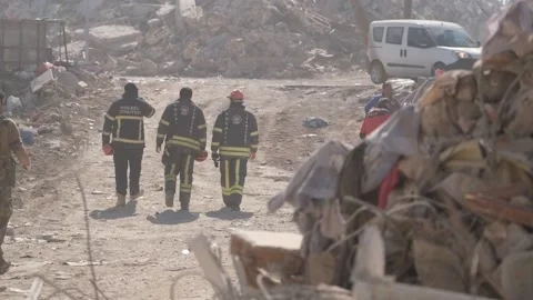 Search and Rescue Teams at Work After Earthquake, February 8, 2023, Hatay, Video stock 336521905