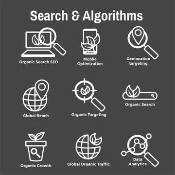 Search and SEO Web Header Hero Image Banner with organic growth, search, and  Stock Illustration