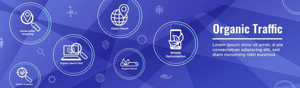 Search and SEO Web Header Hero Image Banner with organic growth, search, &amp; lo Stock Illustration