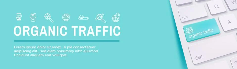 Search and SEO Web Header Hero Image Banner with organic growth, search, &amp; lo Stock Illustration