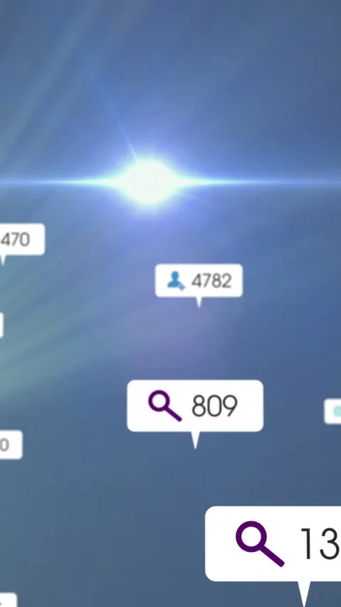 Search and user count icons animation over blue background with light flares Stock Footage 319975914
