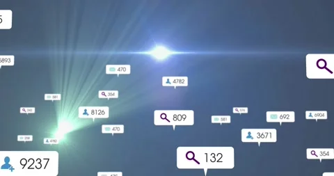 Search and user count icons animation over blue background with light flares Stock Footage 327524745