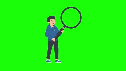 Search animated man holding huge magnifying glass inspecting clue 4k green .. 動画素材 343774046