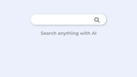 "Search anything with AI" text, minimal white search bar with magnifier. Stock Footage 344252108