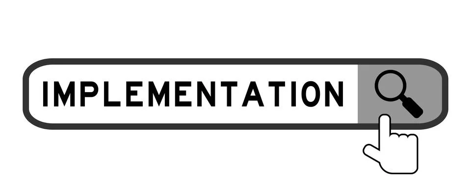 Search banner implementation with hand over magnifier icon on white backgroun Stock Illustration