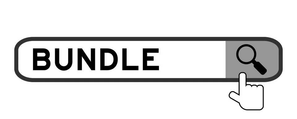 Search banner in word bundle with hand over magnifier icon on white backgroun Ilustração Stock
