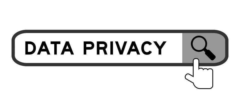 Search banner in word data privacy with hand over magnifier icon on white b.. Stockillustratie