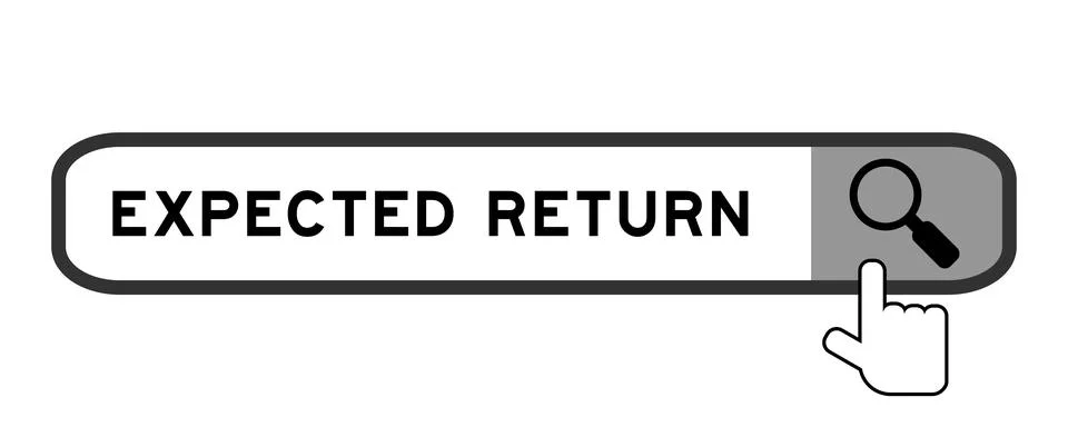 Search banner in word expected return with hand over magnifier icon on whit.. Stock Illustration
