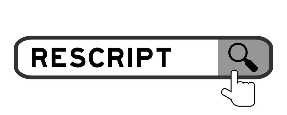 Search banner in word rescript with hand over magnifier icon on white backg.. Ilustração Stock
