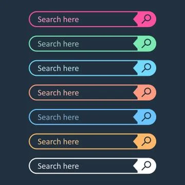 Search bar field. Set vector interface elements with search button. Flat vect Stock Illustration