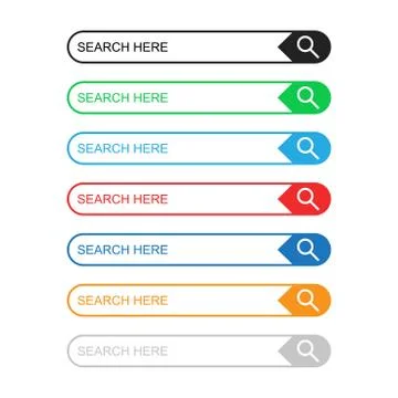 Search bar field. Set vector interface elements with search button. Flat vect Stock Illustration